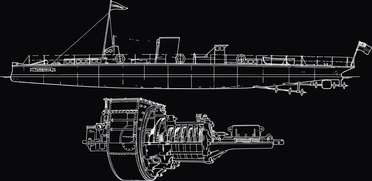 Turbinia & steam turbine (Turbinia · 1894), laser engraving